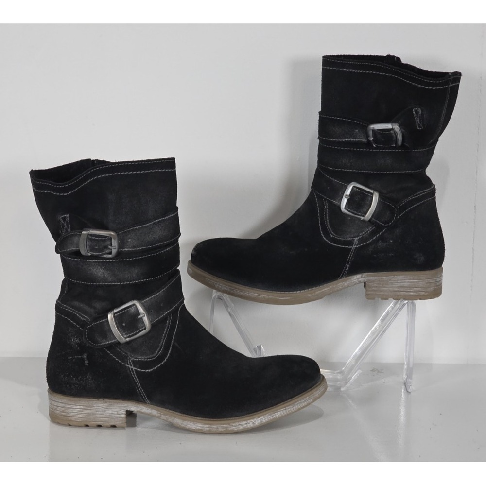 Roan by Bed Stu Lola Womens 7.5 Black Distressed Leather Moto Biker Boots
